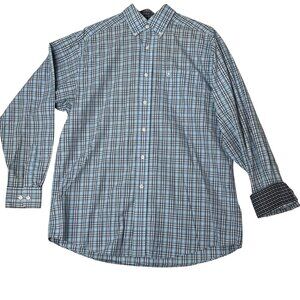 Ariat Pro Series Mens Blue Plaid Long Sleeve Button Shirt M Wrinkle Free Cotton